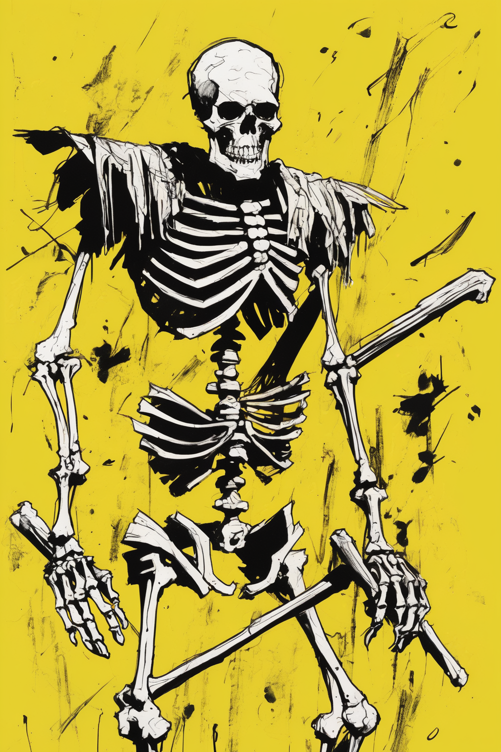 00113-1890431270-Jim Mahfood Style - a very messy scratch pen and ink sketch of a skeleton warrior on a yellow background.png